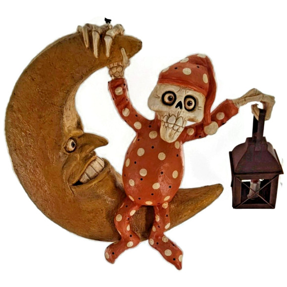 Bethany Lowe Sleepy Skelly on the Moon Halloween Hanging Lantern David H Everet - Picture 1 of 15